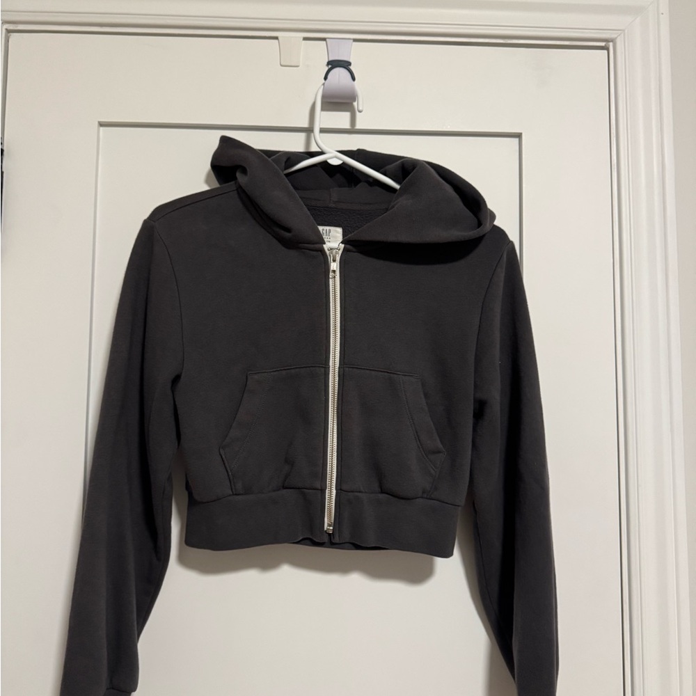 Dark grey Cropped Hoodie with Zipper